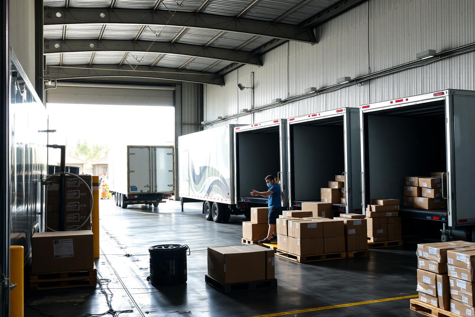 Loading dock with freight being inspected before shipping