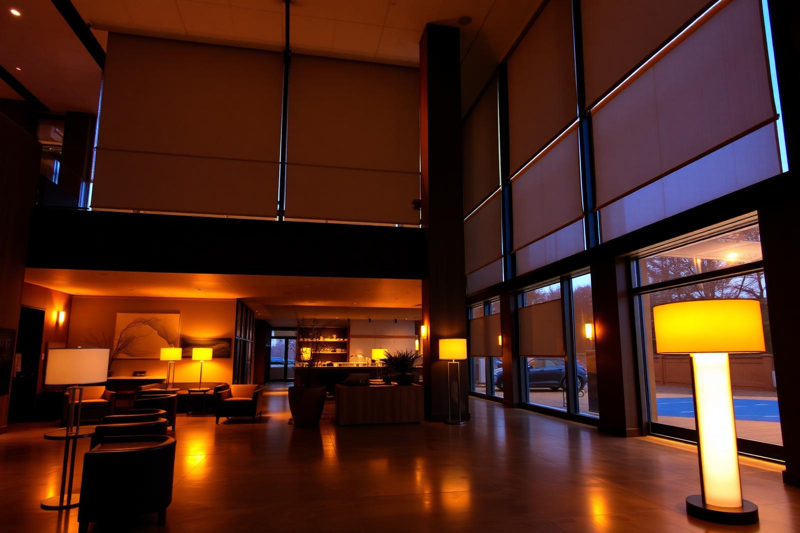 Hotel lobby with automated lighting installed by PCHT