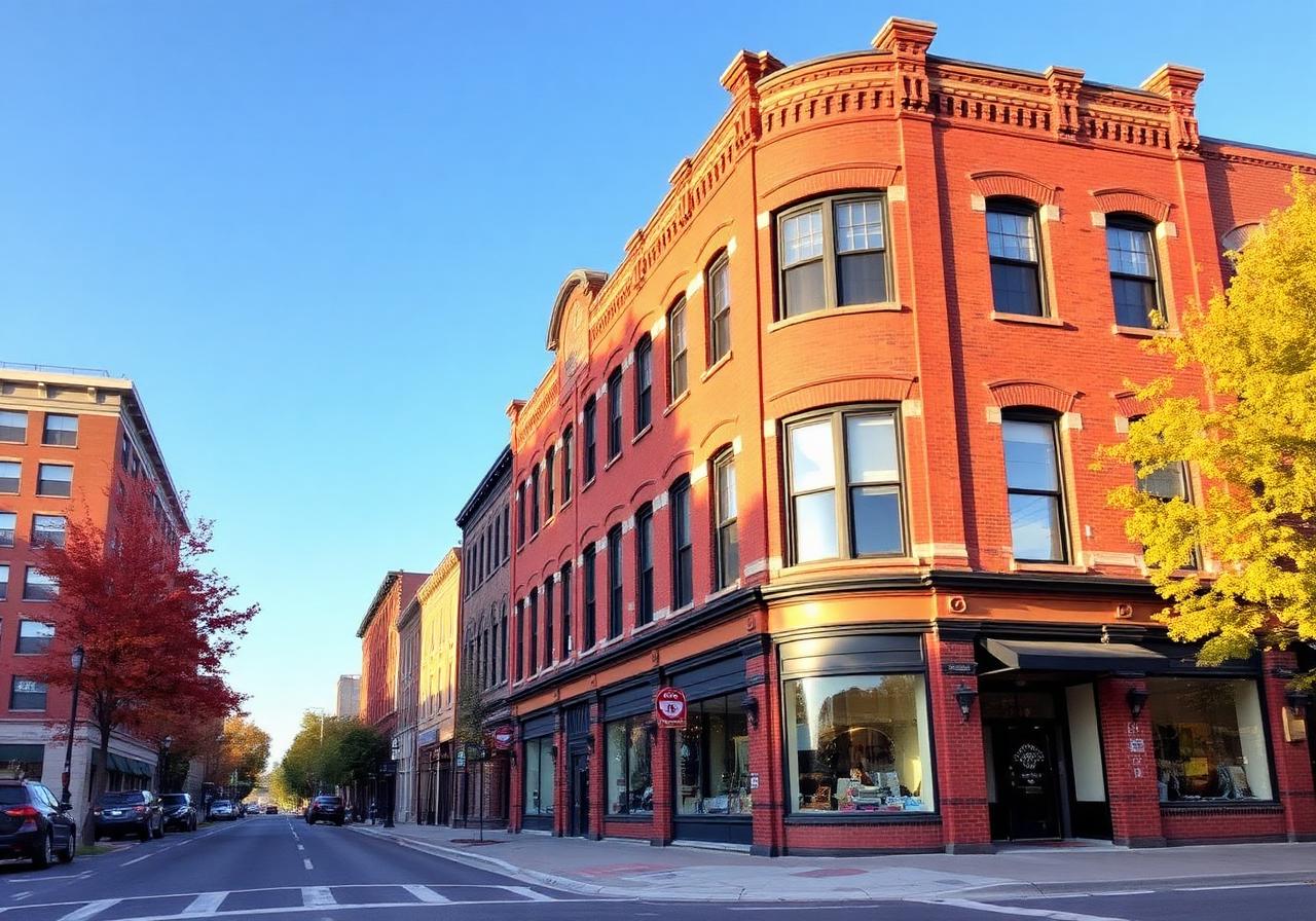Historic red-brick commercial building in downtown Rochester, NY